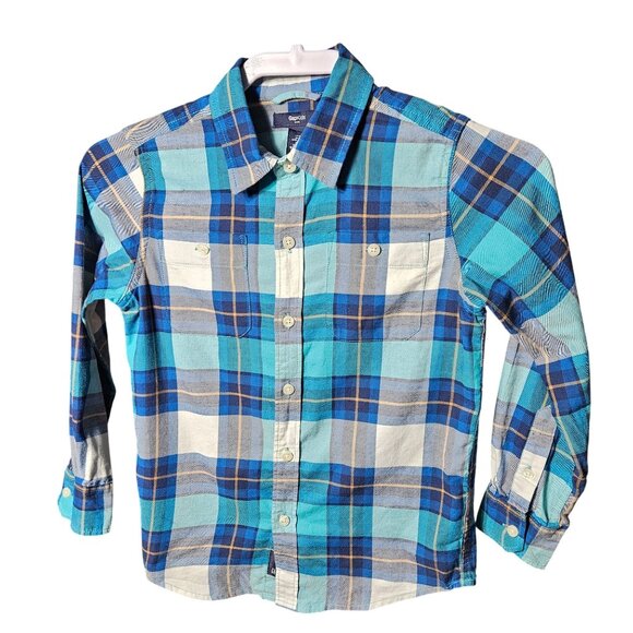 GapKids Boys Plaid Long Sleeve Button-Up Shirt Size Small Blue & Turquoise - Picture 1 of 4